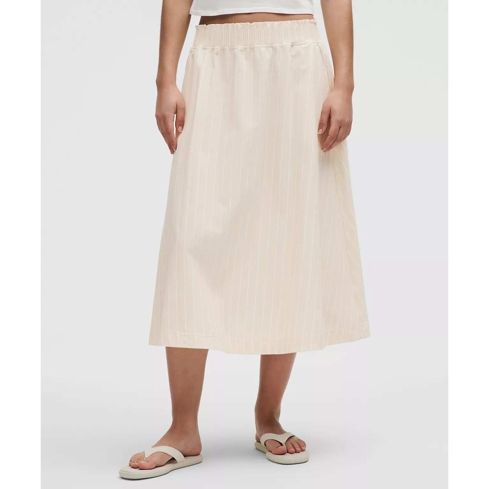 Lululemon Stretch Woven Ruffle-Waist Midi Skirt Light Ivory Stripe XXS NWT